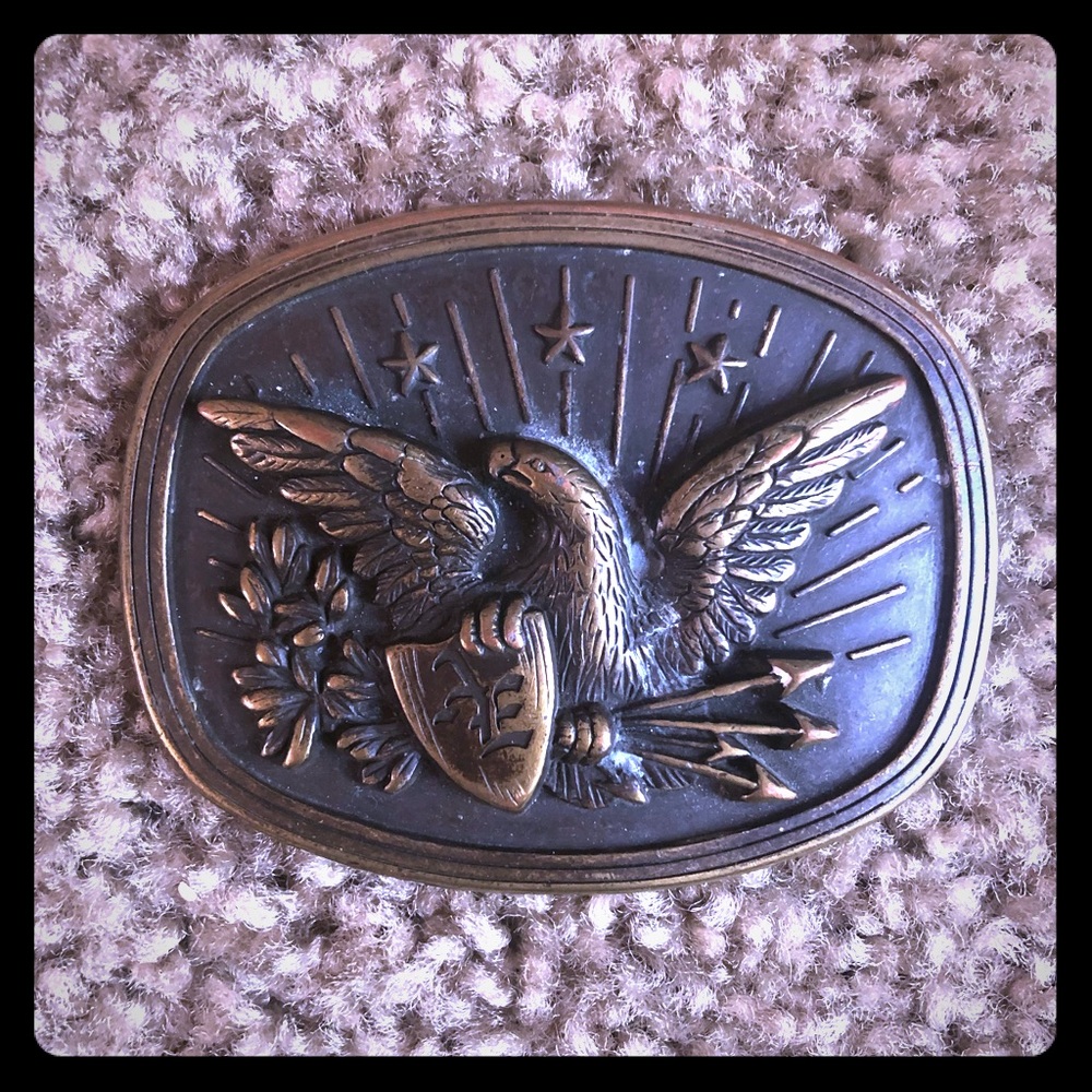 American Eagle Arrow oval copper belt buckle